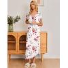 Ekouaer Long Nightgowns for Women Plus Size House Dress Short Sleeve Night Gown Pleated Full Length Loungwear S-4XL(White Red Flowers)