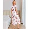 Ekouaer Long Nightgowns for Women Plus Size House Dress Short Sleeve Night Gown Pleated Full Length Loungwear S-4XL(White Red Flowers)
