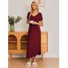 Ekouaer Long Nightgowns for Women Plus Size House Dress Short Sleeve Night Gown Pleated Full Length Loungwear S-4XL(Wine Red)