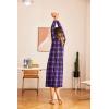 Ekouaer Nightgown Long Sleeve for Women Sleepwear V Neck Loungewear Button Full Length Nightshirt(Purple Plaid)