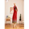 Ekouaer Nightgown Long Sleeve for Women Sleepwear V Neck Loungewear Button Full Length Nightshirt(Red Feather Print)