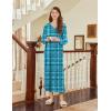 Ekouaer Nightgown Long Sleeve for Women Sleepwear V Neck Loungewear Button Full Length Nightshirt(Turquoise Plaid)
