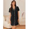Ekouaer Nightgowns for Women Button Down Sleep Shirt Short Sleeve NightShirts Boyfriend Sleepdress Soft Pajama Dress(Black)
