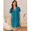 Ekouaer Nightgowns for Women Button Down Sleep Shirt Short Sleeve NightShirts Boyfriend Sleepdress Soft Pajama Dress(Blue Green)