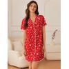 Ekouaer Nightgowns for Women Button Down Sleep Shirt Short Sleeve NightShirts Boyfriend Sleepdress Soft Pajama Dress(Christmas)