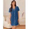 Ekouaer Nightgowns for Women Button Down Sleep Shirt Short Sleeve NightShirts Boyfriend Sleepdress Soft Pajama Dress(Dark Blue)