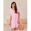 Ekouaer Nightgowns for Women Button Down Sleep Shirt Short Sleeve NightShirts Boyfriend Sleepdress Soft Pajama Dress(Dark Pink)