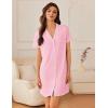 Ekouaer Nightgowns for Women Button Down Sleep Shirt Short Sleeve NightShirts Boyfriend Sleepdress Soft Pajama Dress(Dark Pink)