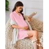 Ekouaer Nightgowns for Women Button Down Sleep Shirt Short Sleeve NightShirts Boyfriend Sleepdress Soft Pajama Dress(Dark Pink)