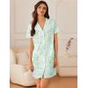 Ekouaer Nightgowns for Women Button Down Sleep Shirt Short Sleeve NightShirts Boyfriend Sleepdress Soft Pajama Dress(Green Floral)