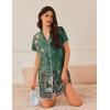 Ekouaer Nightgowns for Women Button Down Sleep Shirt Short Sleeve NightShirts Boyfriend Sleepdress Soft Pajama Dress(Green Flower)