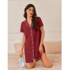 Ekouaer Nightgowns for Women Button Down Sleep Shirt Short Sleeve NightShirts Boyfriend Sleepdress Soft Pajama Dress(Wine Red)