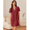 Ekouaer Nightgowns for Women Button Down Sleep Shirt Short Sleeve NightShirts Boyfriend Sleepdress Soft Pajama Dress(Wine Red)