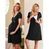 Ekouaer Nursing Nightgown Delivery and Labor Gown for Hospital Short Sleeve Maternity Breastfeeding Dress(Black)