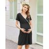 Ekouaer Nursing Nightgown Delivery and Labor Gown for Hospital Short Sleeve Maternity Breastfeeding Dress(Black)