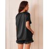Ekouaer Satin Pajamas for Women Short Sleeve Silk Sleepwear 2 Piece Pjs Set with Ruffled Shorts Casual Loungewear(Black)