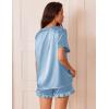 Ekouaer Satin Pajamas for Women Short Sleeve Silk Sleepwear 2 Piece Pjs Set with Ruffled Shorts Casual Loungewear(Light Blue)