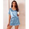 Ekouaer Satin Pajamas for Women Short Sleeve Silk Sleepwear 2 Piece Pjs Set with Ruffled Shorts Casual Loungewear(Light Blue)