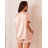 Ekouaer Satin Pajamas for Women Short Sleeve Silk Sleepwear 2 Piece Pjs Set with Ruffled Shorts Casual Loungewear(Light Pink)