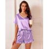 Ekouaer Satin Pajamas for Women Short Sleeve Silk Sleepwear 2 Piece Pjs Set with Ruffled Shorts Casual Loungewear(Light Purple)
