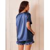 Ekouaer Satin Pajamas for Women Short Sleeve Silk Sleepwear 2 Piece Pjs Set with Ruffled Shorts Casual Loungewear(Navy Blue)