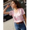Ekouaer Satin Pajamas for Women Short Sleeve Silk Sleepwear 2 Piece Pjs Set with Ruffled Shorts Casual Loungewear(Pink Flower)