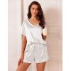 Ekouaer Satin Pajamas for Women Short Sleeve Silk Sleepwear 2 Piece Pjs Set with Ruffled Shorts Casual Loungewear(White)