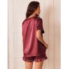 Ekouaer Satin Pajamas for Women Short Sleeve Silk Sleepwear 2 Piece Pjs Set with Ruffled Shorts Casual Loungewear(Wind Red)