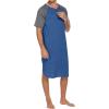 Ekouaer Sleepwear Men’s Nightshirt Short Sleeve Pajamas Comfy Big & Tall Henley Sleep Shirt M-XXXL(Blue With Dark Grey)