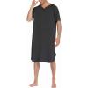 Ekouaer Sleepwear Men’s Nightshirt Short Sleeve Pajamas Comfy Big & Tall Henley Sleep Shirt M-XXXL(Dark Grey)