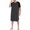 Ekouaer Sleepwear Men’s Nightshirt Short Sleeve Pajamas Comfy Big & Tall Henley Sleep Shirt M-XXXL(Dark Grey With Black)