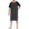 Ekouaer Sleepwear Men’s Nightshirt Short Sleeve Pajamas Comfy Big & Tall Henley Sleep Shirt M-XXXL(Dark Grey With Black)