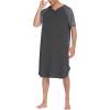 Ekouaer Sleepwear Men’s Nightshirt Short Sleeve Pajamas Comfy Big & Tall Henley Sleep Shirt M-XXXL(Dark Grey With Light Grey)
