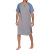 Ekouaer Sleepwear Men’s Nightshirt Short Sleeve Pajamas Comfy Big & Tall Henley Sleep Shirt M-XXXL(Grey With Light Blue)