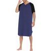 Ekouaer Sleepwear Men’s Nightshirt Short Sleeve Pajamas Comfy Big & Tall Henley Sleep Shirt M-XXXL(Navy With Black)