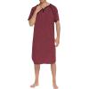 Ekouaer Sleepwear Men’s Nightshirt Short Sleeve Pajamas Comfy Big & Tall Henley Sleep Shirt M-XXXL(Wine)