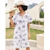Ekouaer Sleepwear Womens Snap Front Nightgown Housecoat Cotton Duster Short Sleeve House Dress(White Purple Florals)