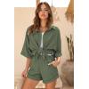 Ekouaer Waffle Knit Lounge Sets for Women Short Sleeve Pajamas Button Down Pjs Oversized Loungewear Shorts Set(Army Green)