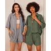 Ekouaer Waffle Knit Lounge Sets for Women Short Sleeve Pajamas Button Down Pjs Oversized Loungewear Shorts Set(Army Green)