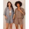 Ekouaer Waffle Knit Lounge Sets for Women Short Sleeve Pajamas Button Down Pjs Oversized Loungewear Shorts Set(Brown)