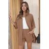 Ekouaer Waffle Knit Lounge Sets for Women Short Sleeve Pajamas Button Down Pjs Oversized Loungewear Shorts Set(Brown)
