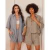 Ekouaer Waffle Knit Lounge Sets for Women Short Sleeve Pajamas Button Down Pjs Oversized Loungewear Shorts Set(Khaki)