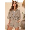 Ekouaer Waffle Knit Lounge Sets for Women Short Sleeve Pajamas Button Down Pjs Oversized Loungewear Shorts Set(Khaki)
