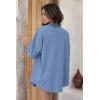 Ekouaer Waffle Knit Lounge Sets for Women Short Sleeve Pajamas Button Down Pjs Oversized Loungewear Shorts Set(Lake Blue)