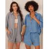 Ekouaer Waffle Knit Lounge Sets for Women Short Sleeve Pajamas Button Down Pjs Oversized Loungewear Shorts Set(Lake Blue)