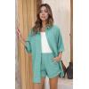 Ekouaer Waffle Knit Lounge Sets for Women Short Sleeve Pajamas Button Down Pjs Oversized Loungewear Shorts Set(Mint Green)