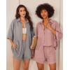 Ekouaer Waffle Knit Lounge Sets for Women Short Sleeve Pajamas Button Down Pjs Oversized Loungewear Shorts Set(Pink)