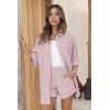 Ekouaer Waffle Knit Lounge Sets for Women Short Sleeve Pajamas Button Down Pjs Oversized Loungewear Shorts Set(Pink Dye)