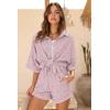 Ekouaer Waffle Knit Lounge Sets for Women Short Sleeve Pajamas Button Down Pjs Oversized Loungewear Shorts Set(Pink Dye)