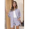 Ekouaer Waffle Knit Lounge Sets for Women Short Sleeve Pajamas Button Down Pjs Oversized Loungewear Shorts Set(Purple Dye)